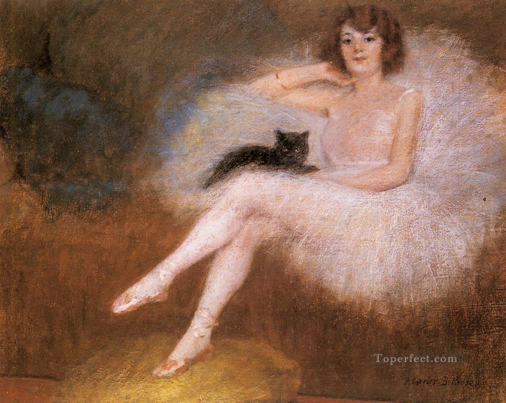 Ballerine avec un danseur de ballet Black Cat Carrier Belleuse Pierre Peintures à l'huile